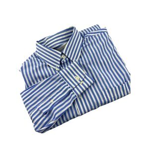 Maus & Hoffman Mens Blue White Striped Egyptian Cotton Button Down Shirt Large